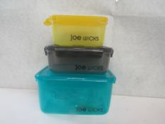 Joe Wicks - Set of 3 4-Sided Locking Food Containers ( 630ml + 920ml + 2400ml ) - Unused &