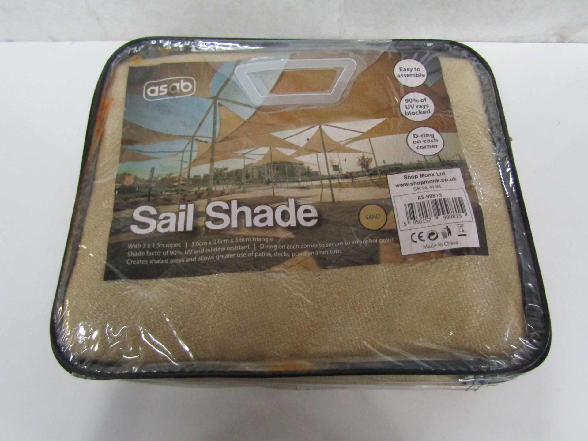 Asab - Sand Triangular Sail Shade 3.6M x 3.6M x 3.6M - New & Packaged.