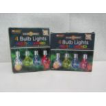 2x MyGarden - Solar Powered Multi-Coloured Set of 4 Bulb String Lights - Unchecked & Boxed.