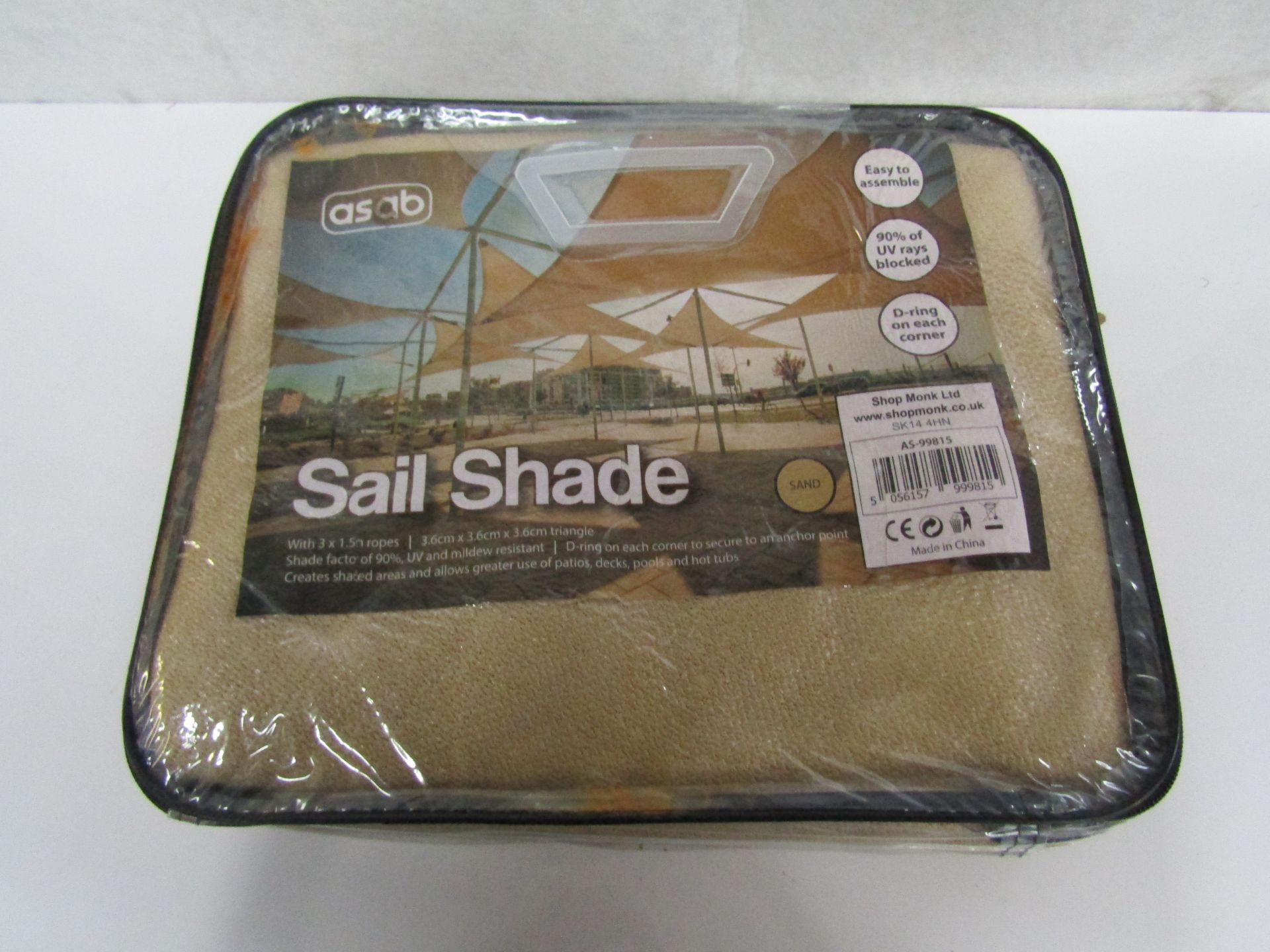 Asab - Sand Triangular Sail Shade 3.6M x 3.6M x 3.6M - New & Packaged.