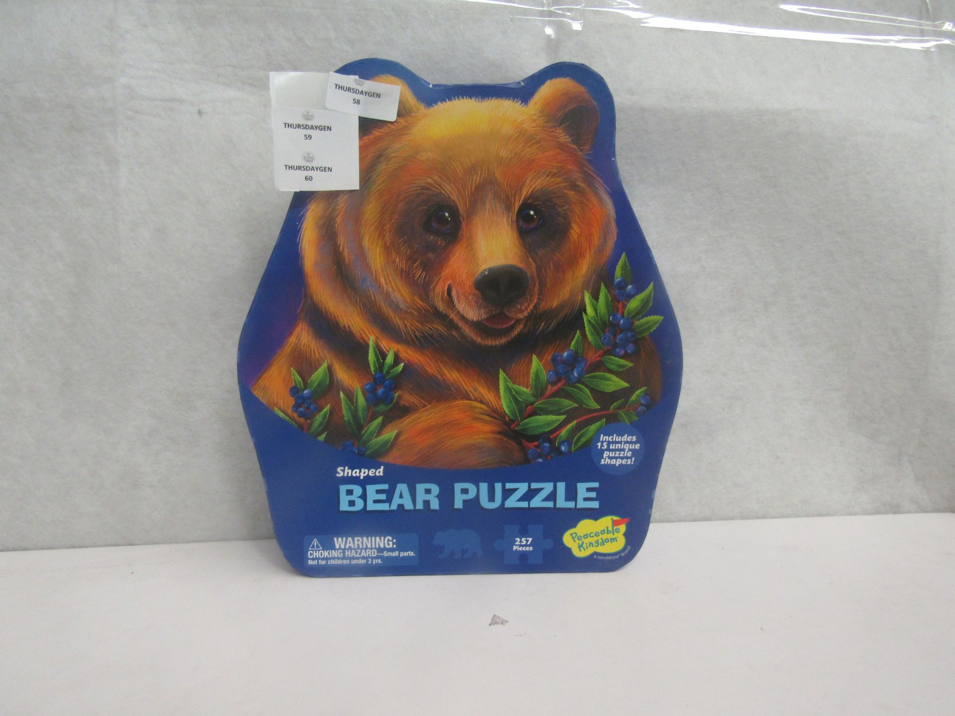 2x Peaceable Kingdom - 257pc Bear Shaped Puzzle - New.