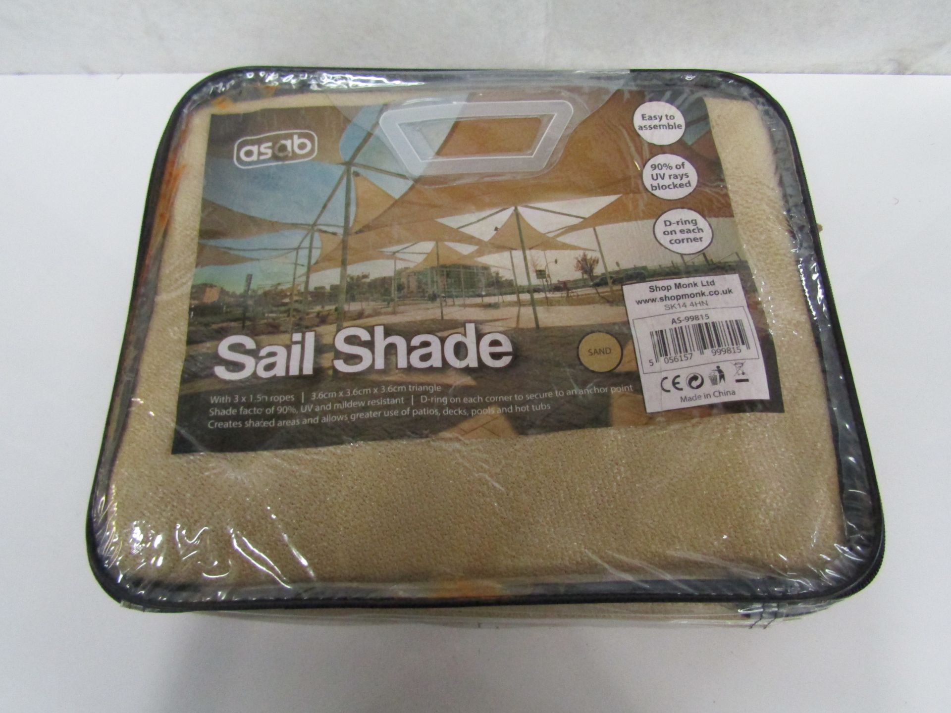 Asab - Sand Triangular Sail Shade 3.6M x 3.6M x 3.6M - New & Packaged.