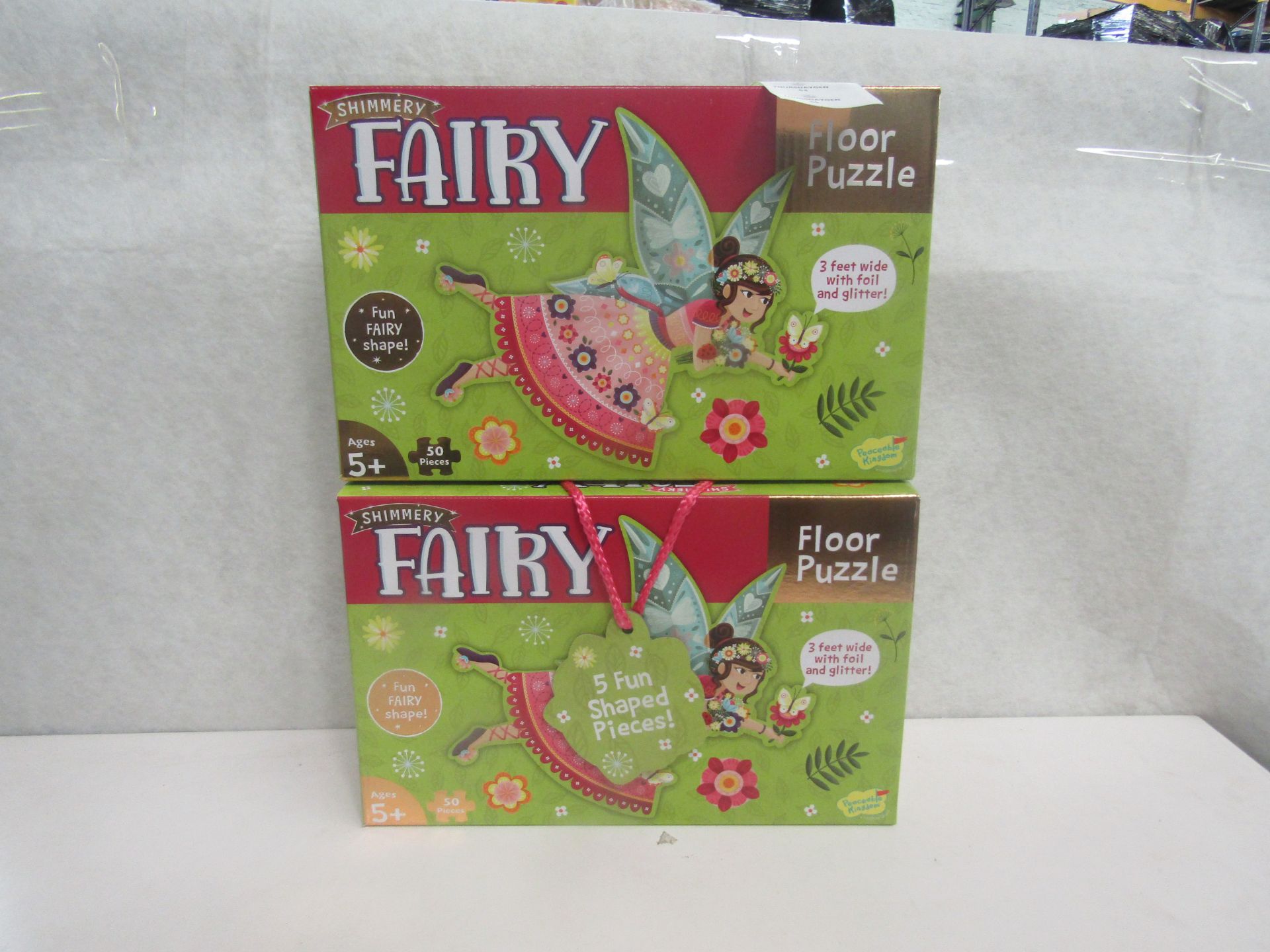 2x Peaceable Kingdom - 50pc Shimmery Fairy Floor Puzzle - New.