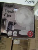 Asab Oscillating Desk Fan - Unchecked & Box Slightly Damaged.