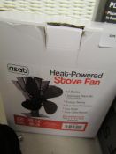 Asab Heat Powered Stove Fan, 4 Blades Dims, 19.5x17.5x9cm, Unchecked & Boxed.