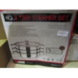 HQ 3-Tier Stainless Steel Steamer Set With Glass Lid, Size: 25cm - Unchecked & Boxed.