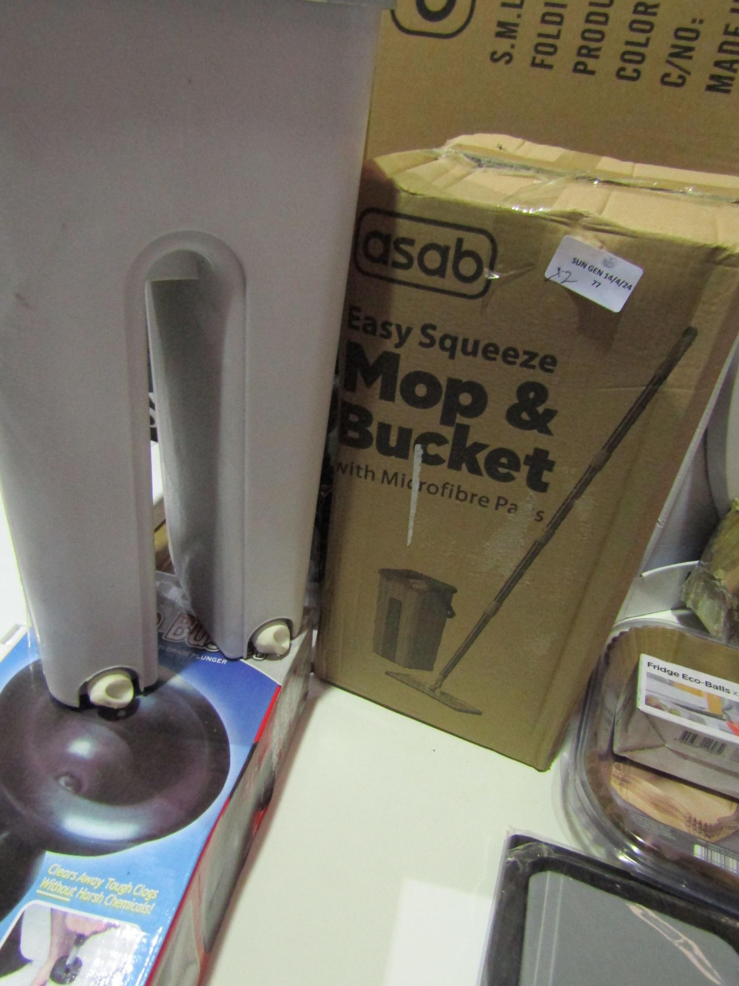 2x Asab Easy Squeeze Mop & Bucket With Microfibre Pads - Both Unchecked & Only One Boxed.