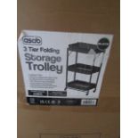 Asab 3-Tier Folding Storage Trolley Black, Size: 77 x 48 x 30cm - Unchecked & Boxed.