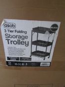 Asab 3-Tier Folding Storage Trolley Black, Size: 77 x 48 x 30cm - Unchecked & Boxed.