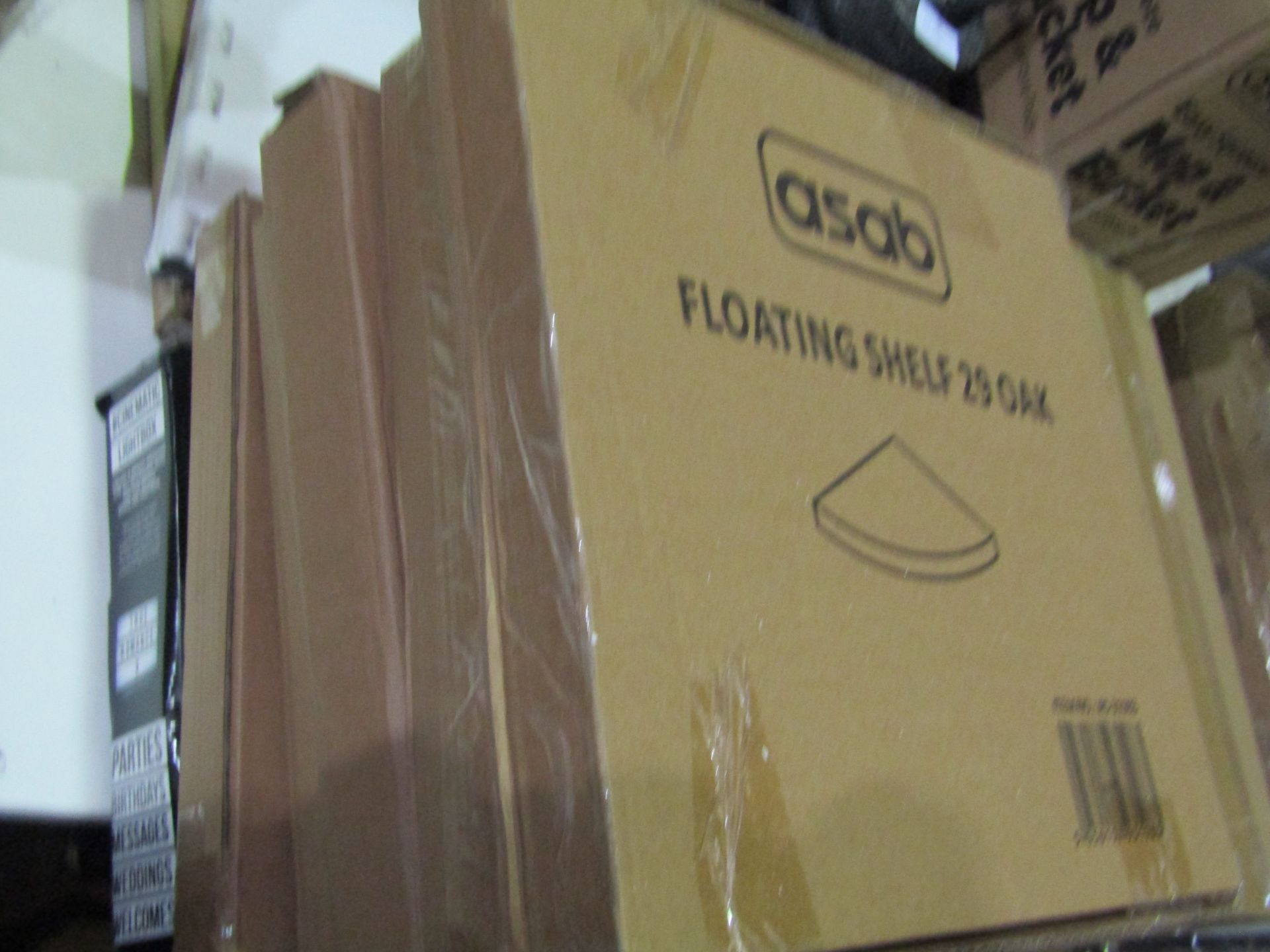 5x Asab Floating Shelves, Sizes: 29 - Colour Vary From Black, Oak, White - All Unchecked & Boxed.