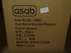 Asab Box Of 20 Wooden Hangers, Natural, Unchecked & Boxed.