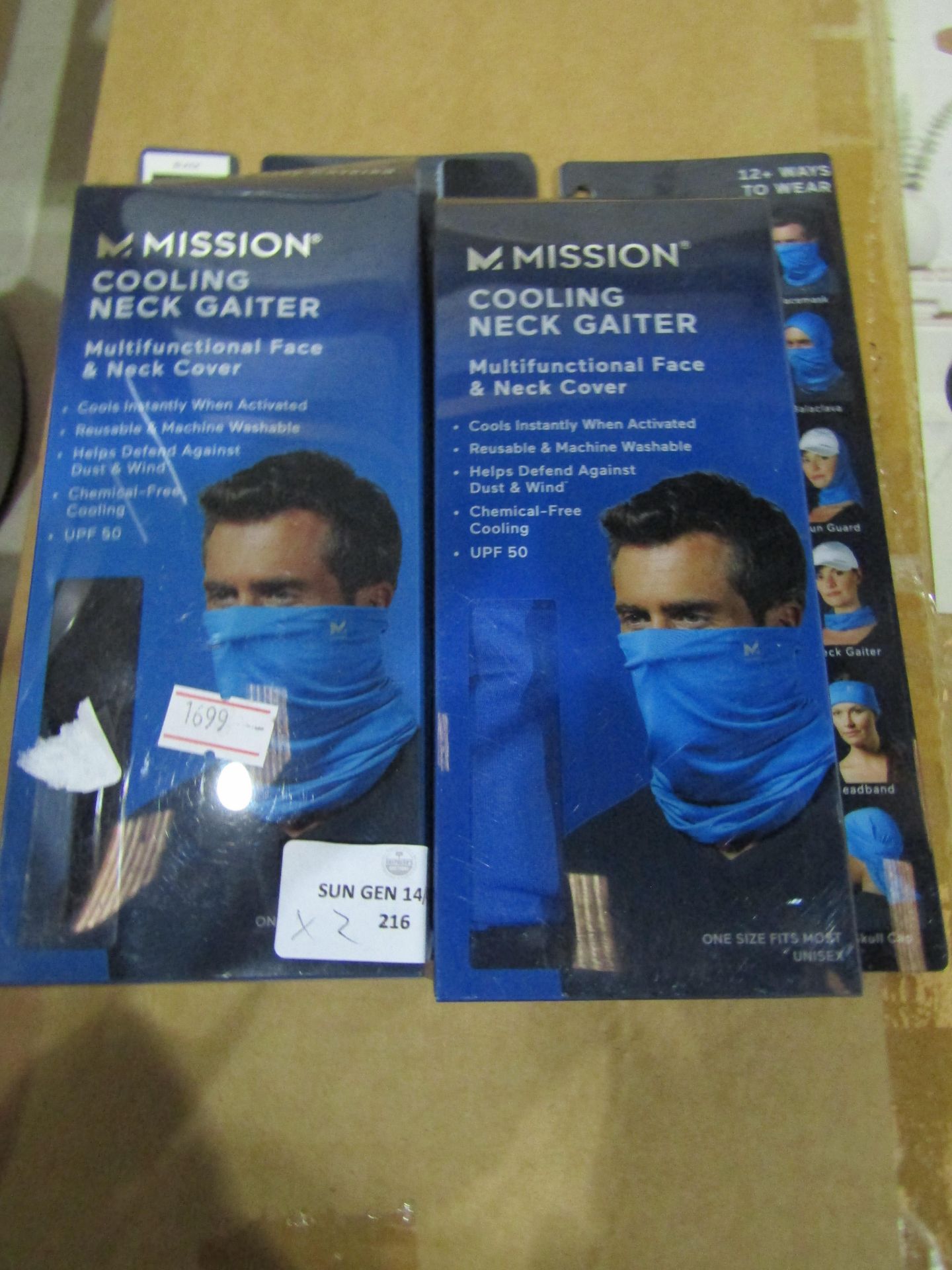 2x Mission Cooling Neck Gaiter, Unchecked & Packaged.
