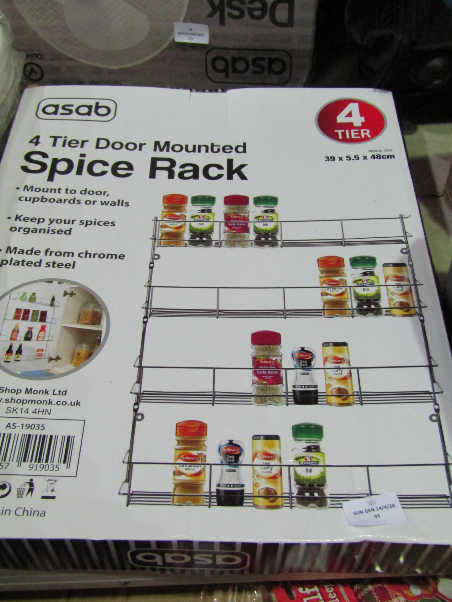 Asab 4-Tier Door Mounted Spice Rack - Unchecked & Boxed.