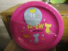 Approx 8 Packs Of 16 Meow Birthday Plates, Unchecked & Packaged.