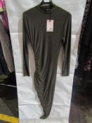 Missguided High Neck Cut Out Midaxi Dress Slinky Khaki, Size: 12 - Good Condition.