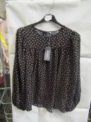 2x Principles - Pleat Yoke Blouse Sleeved Top - Size 12 - New With Tags & Packaged.