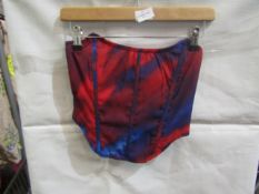 PrettyLittleThing Red Abstract Print Chiffon Structured Bandeau Corset, Size: 6 - Good Condition