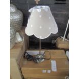 French Style White Table Lamp With Dot & Ribbon Lampshade Grey. Size: H35cm - Shade Size: H14 x