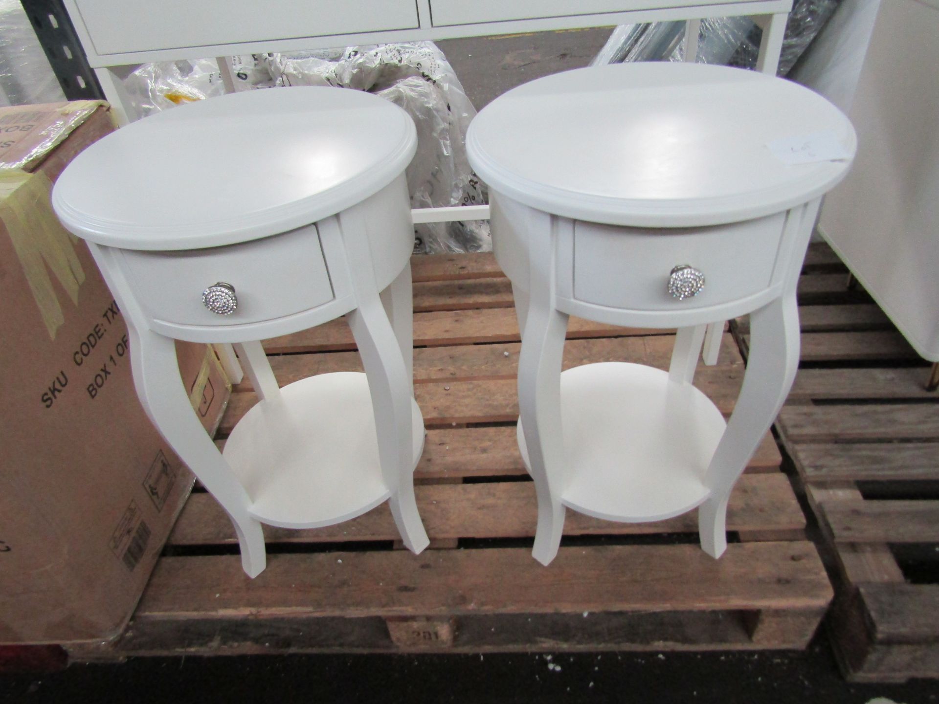 NO VAT!!! 2 x Next White Wood French Style Bedside Tables both with one drawer. RRP £269 each In