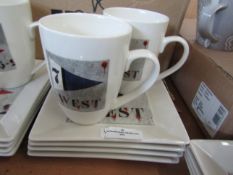 Set of 2 Coffee or Tea Mugs West Design, see picture for design, RRP ?10 each Set of 4 Cake Plates
