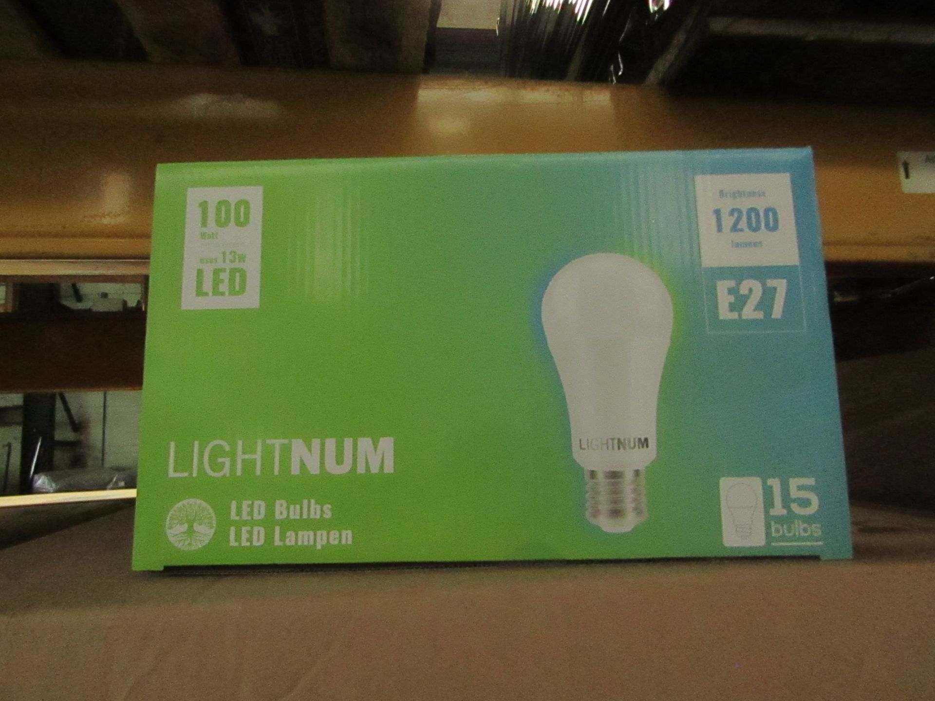 12x Packs of 15 Lightnum E27 13w LED light bulbs, new and boxed