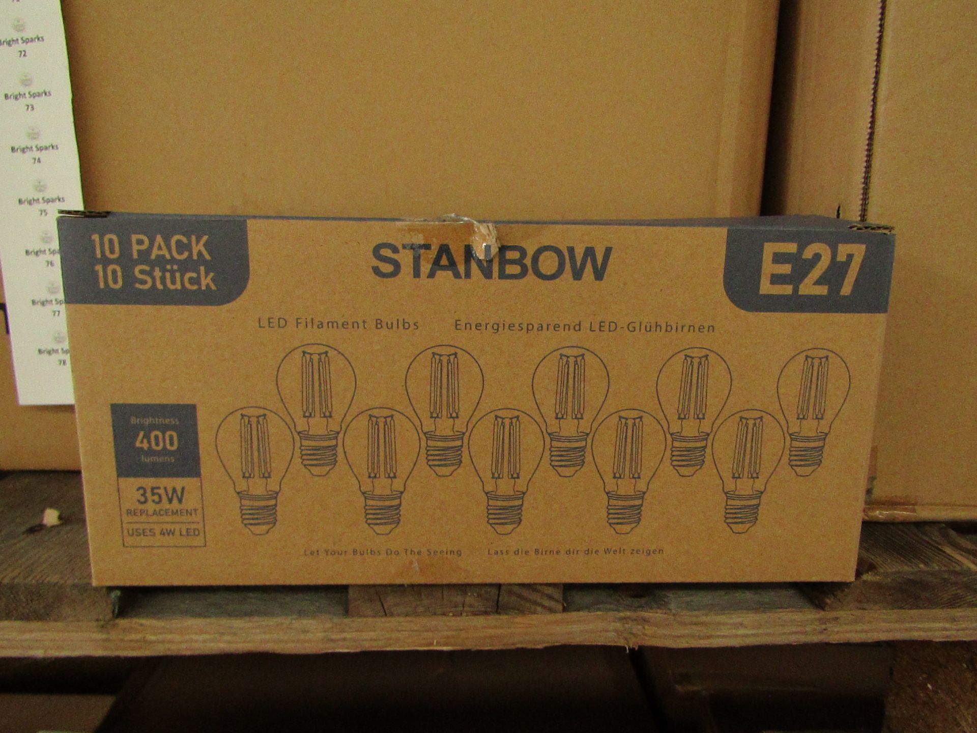 20x Packs of 10 Stanbow E27 4w L?ED filament light bulbs, new and boxed