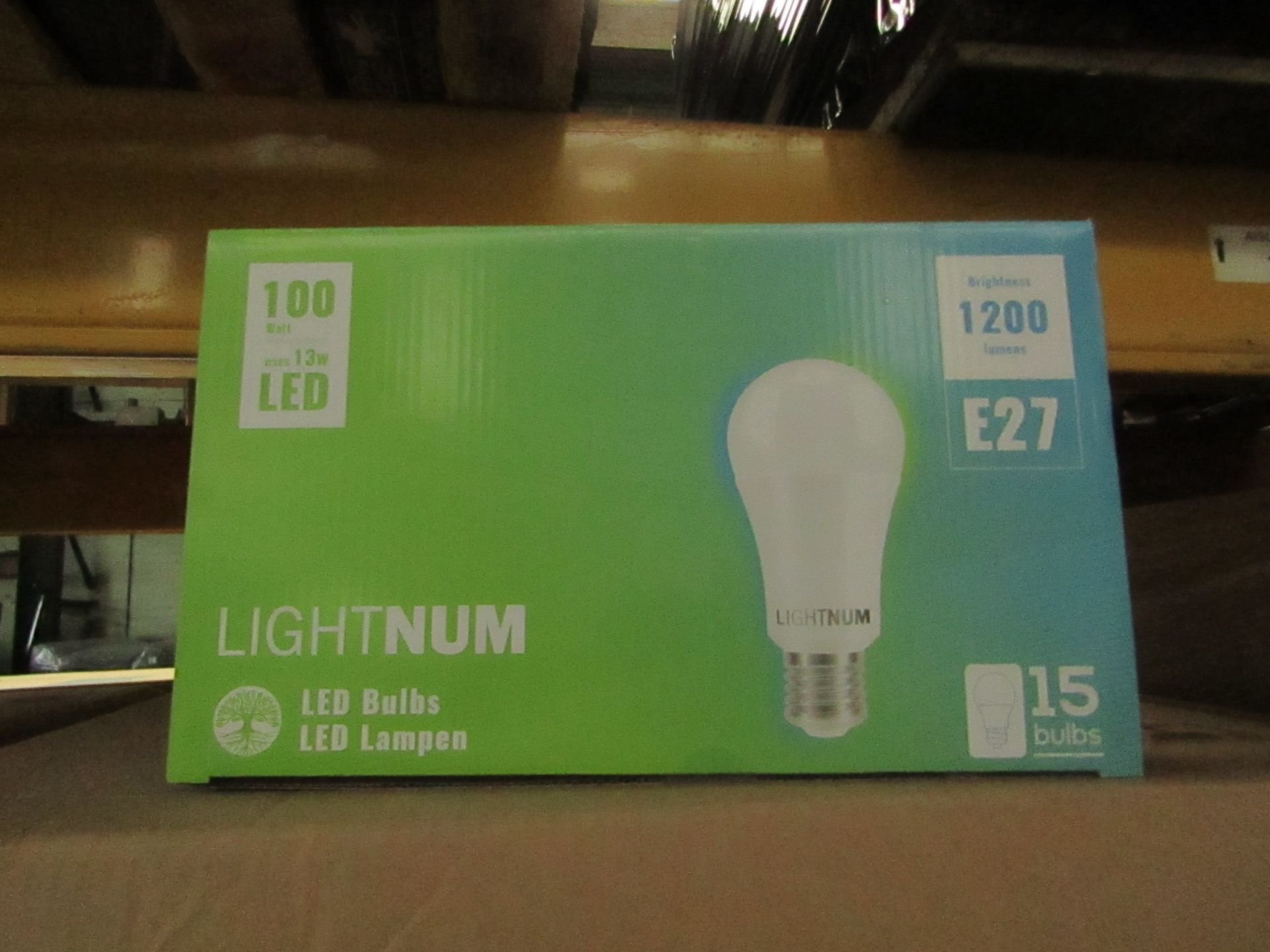 12x Packs of 15 Lightnum E27 13w LED light bulbs, new and boxed