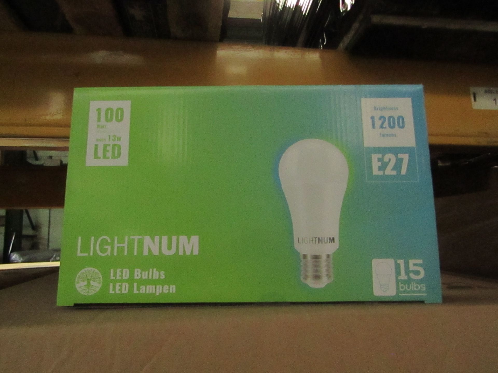 12x Packs of 15 Lightnum E27 13w LED light bulbs, new and boxed