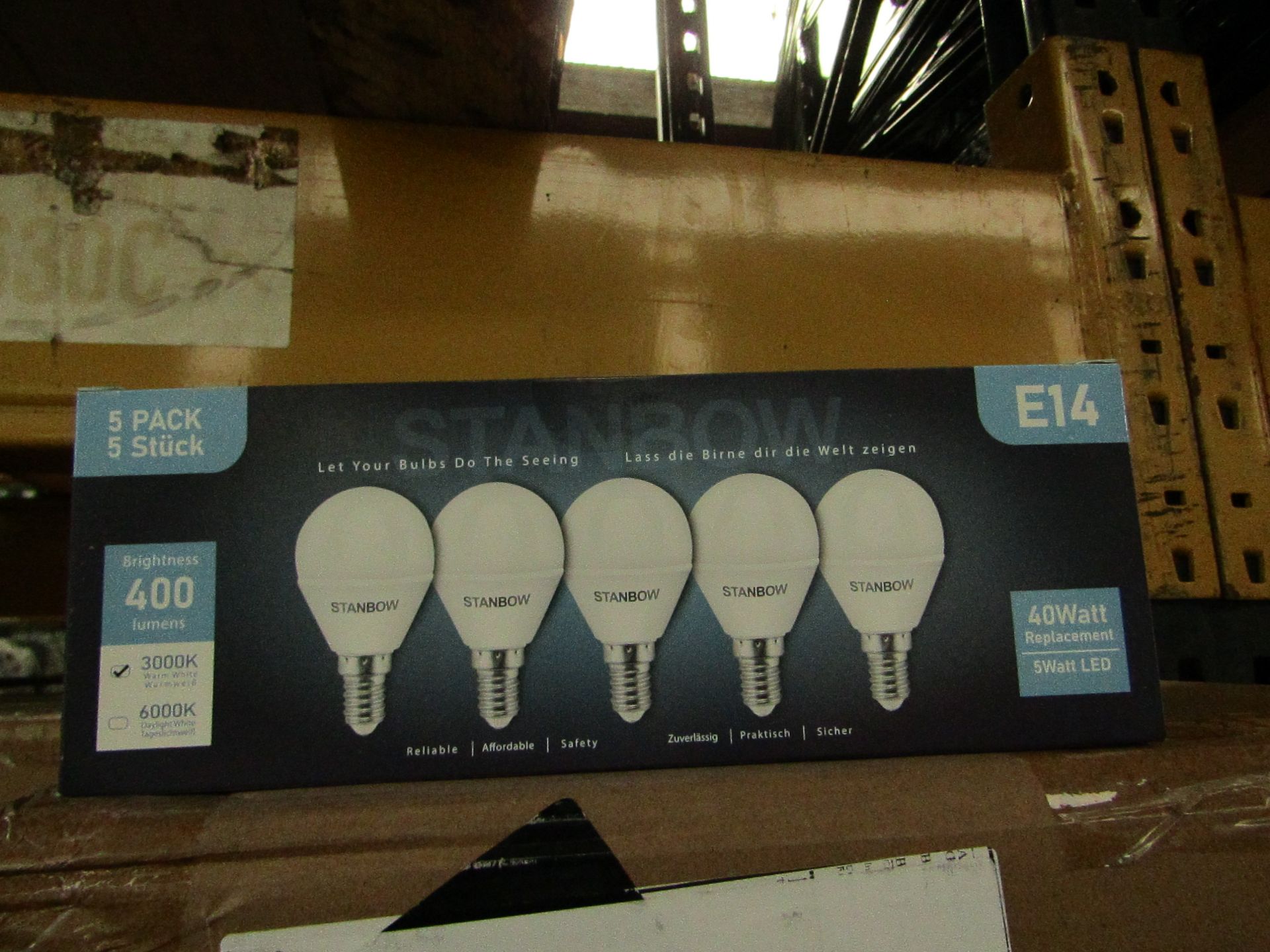 Pack of 5 Stanbow E14 5w LED light bulbs, new and boxed