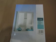 Asab - White Double Mirror Bathroom Cabinet With Shelf - Size W56xD13xH58cm - Unchecked & Boxed.