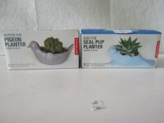 1x Kikkerland - Suki Seal Pup Ceramic Planter - Boxed. 1x Kikkerland - Pepper Pigeon Ceramic Planter