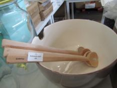 Set of 4 Wooden Salad Mixing Spoons - Good Condition.