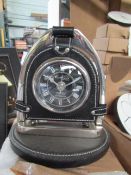 Equestrian Style Black Leather Mantle clock, new DR607