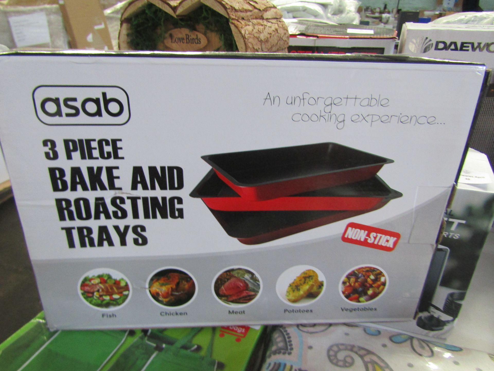 Asab - 3-Pc Non-Stick Bake & Roasting Tray Set - Boxed.