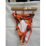 2x Pretty Little Thing Orange Abstract Print Bandeau Chain Cut Out Swimsuit - Size 6, New With Tag.