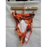 2x Pretty Little Thing Orange Abstract Print Bandeau Chain Cut Out Swimsuit - Size 6, New With Tag.