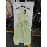 2x Pretty Little Thing Petite Sage Green Racer Neck Linen Look Wide Leg Jumpsuit- Size 4, New &