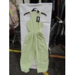 2x Pretty Little Thing Petite Sage Green Racer Neck Linen Look Wide Leg Jumpsuit- Size 4, New &