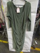 2x Miss Guided - Slinky Rucked Midi Khaki Dress - Size 20 Uk - New With Tags & Packaged.