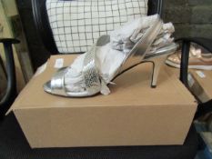 Ladies High Heel Shoes, Size Uk 7, Silver, Unworn & Boxed. See Image.