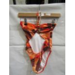 2x Pretty Little Thing Orange Abstract Print Bandeau Chain Cut Out Swimsuit - Size 6, New With Tag.