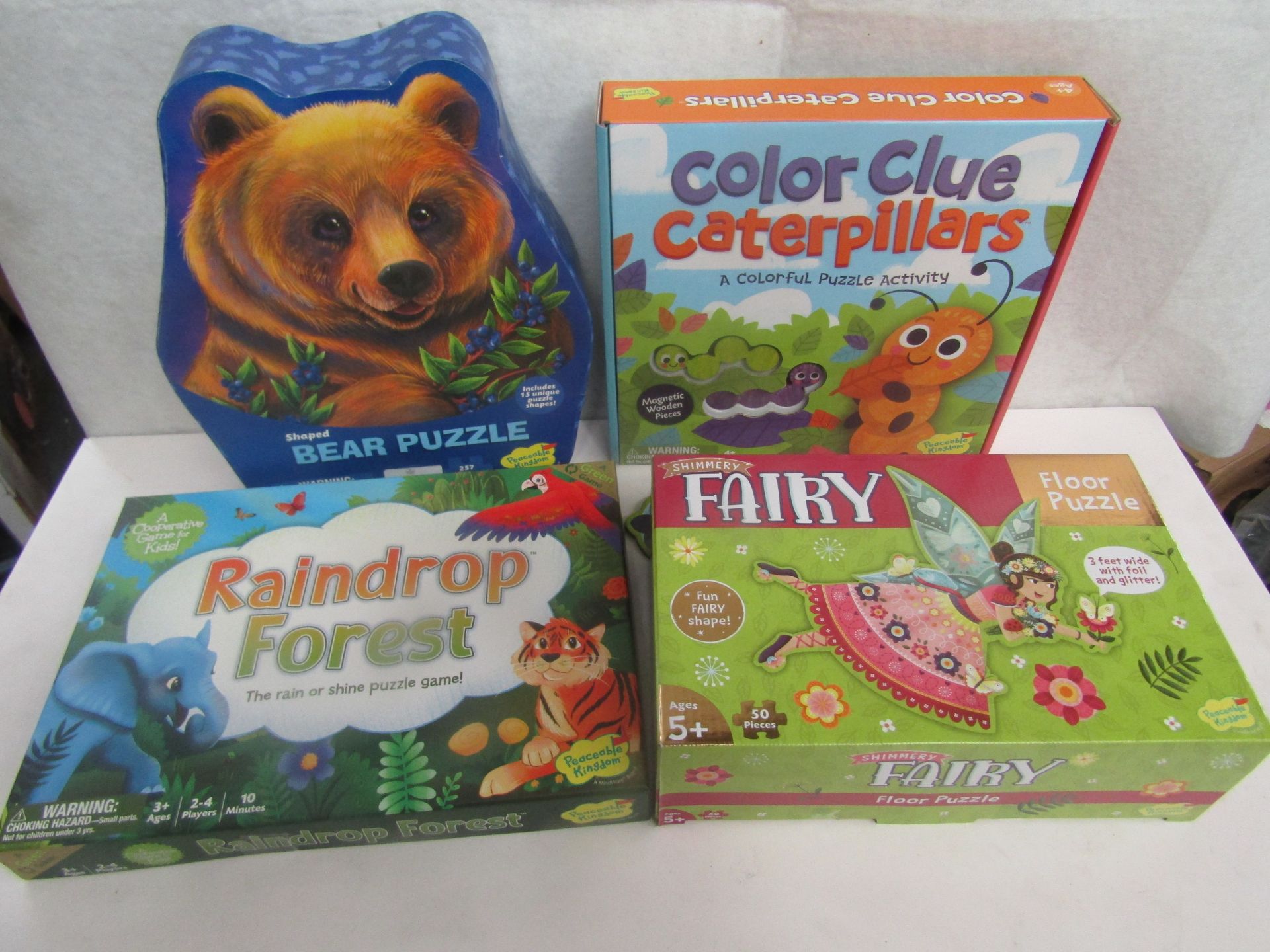 4-Item Mixed Item Puzzle Lot : 1x Peaceable Kingdom - 257pc Bear Shaped Puzzle - New. 1x Peaceable