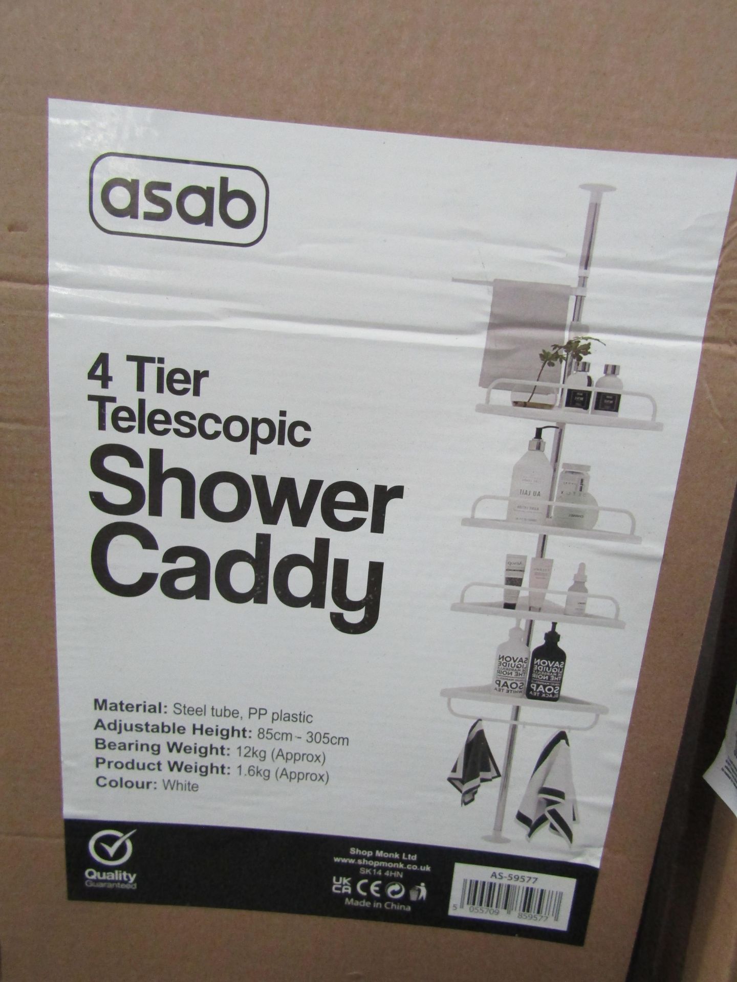 Asab - White 4-Tier Telescopic Shower Caddy - Unchecked & Boxed.