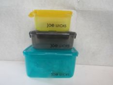 Joe Wicks - Set of 3 4-Sided Locking Food Containers ( 630ml + 920ml + 2400ml ) - Unused &