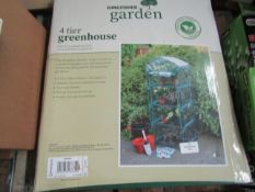 Kingfisher - 4-Tier Greenhouse H130 X W50 X D45cm - Unchecked & Boxed.