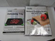 1x Asab - Defrosting Tray - Boxed. 1x Asab - Bamboo Chopping Board With Steel Tray - Boxed.