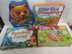 4-Item Mixed Item Puzzle Lot : 1x Peaceable Kingdom - 257pc Bear Shaped Puzzle - New. 1x Peaceable