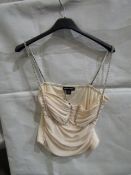 2x PrettyLittleThing Champagne Mesh Ruched Diamante Bust Trim Top, Size: 6 - New & Packaged.