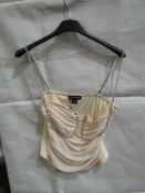 2x PrettyLittleThing Champagne Mesh Ruched Diamante Bust Trim Top, Size: 16 - New & Packaged.