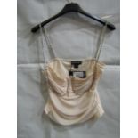 PrettyLittleThing Champagne Mesh Ruched Diamante Bust Trim Top, Size: 10 - New & Packaged.